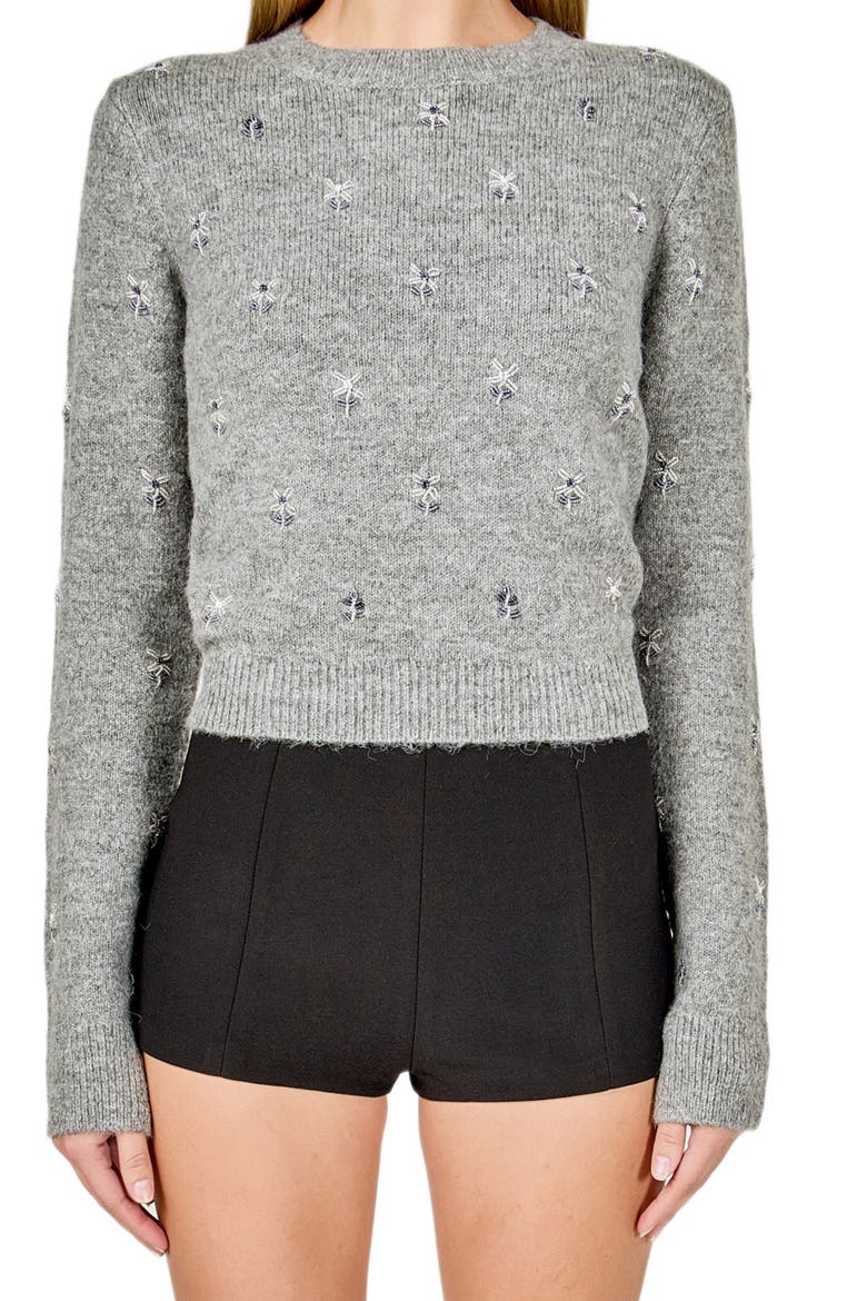 Bead Embellished Sweater, Alternate, color, HEATHER GREY