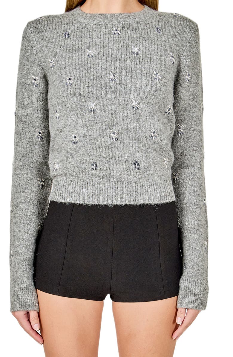Endless Rose Bead Embellished Sweater, Alternate, color, Heather Grey