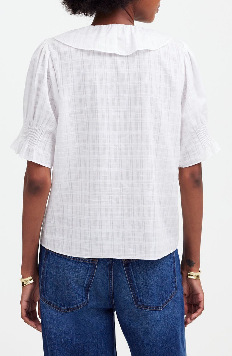 Madewell Windowpane Plaid Ruffle Puff Sleeve Top, Alternate, color, White