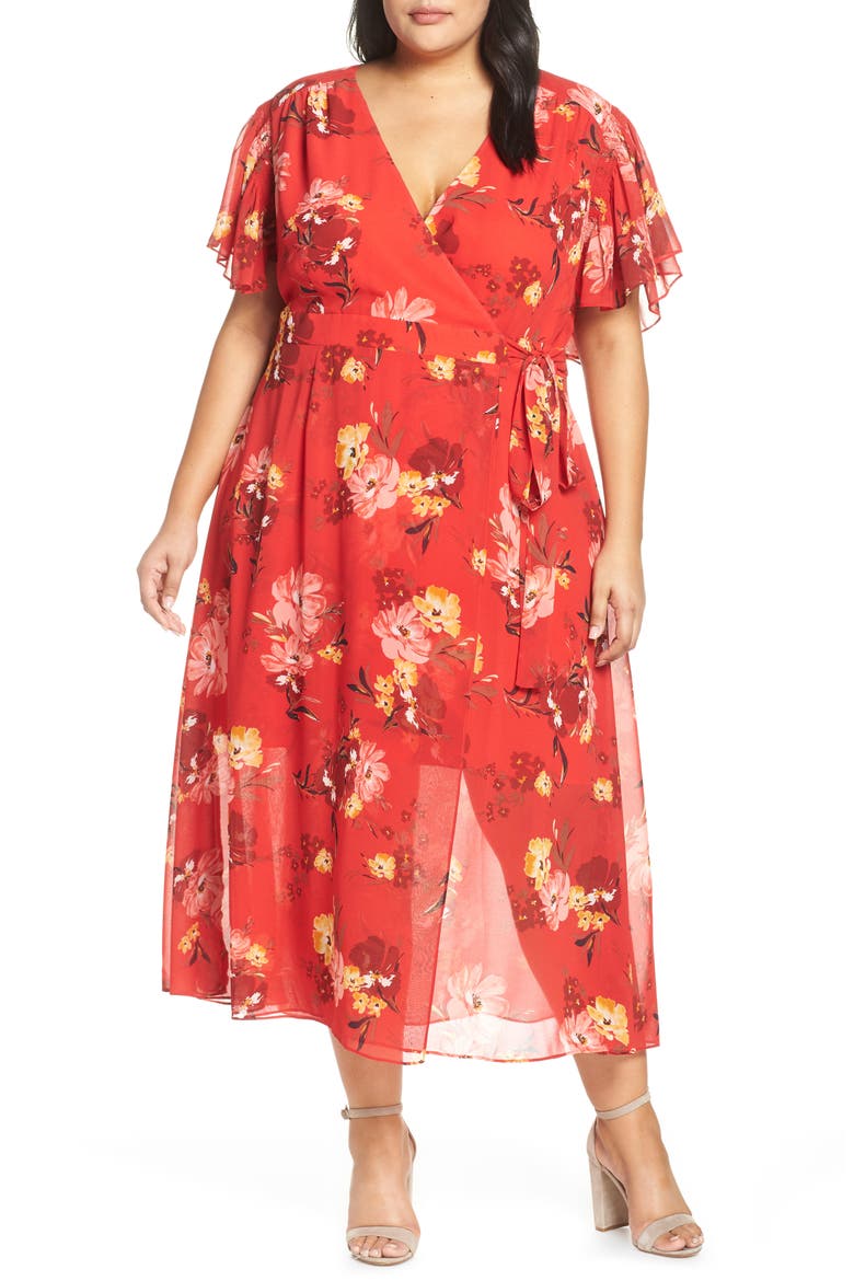 Smocking & Ruffles Chiffon Maxi Dress, Main, color, RED MULTI