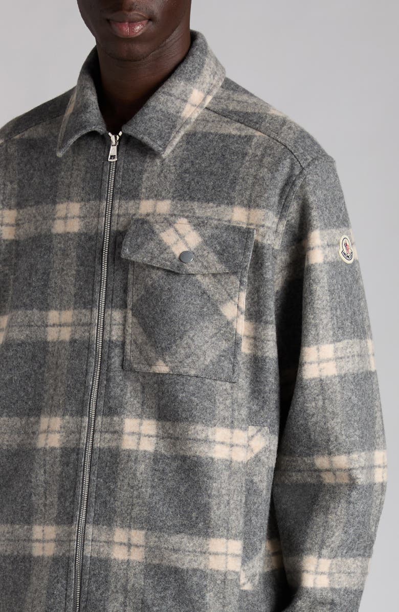 Moncler Plaid Shirt Jacket, Alternate, color, Light Grey Check