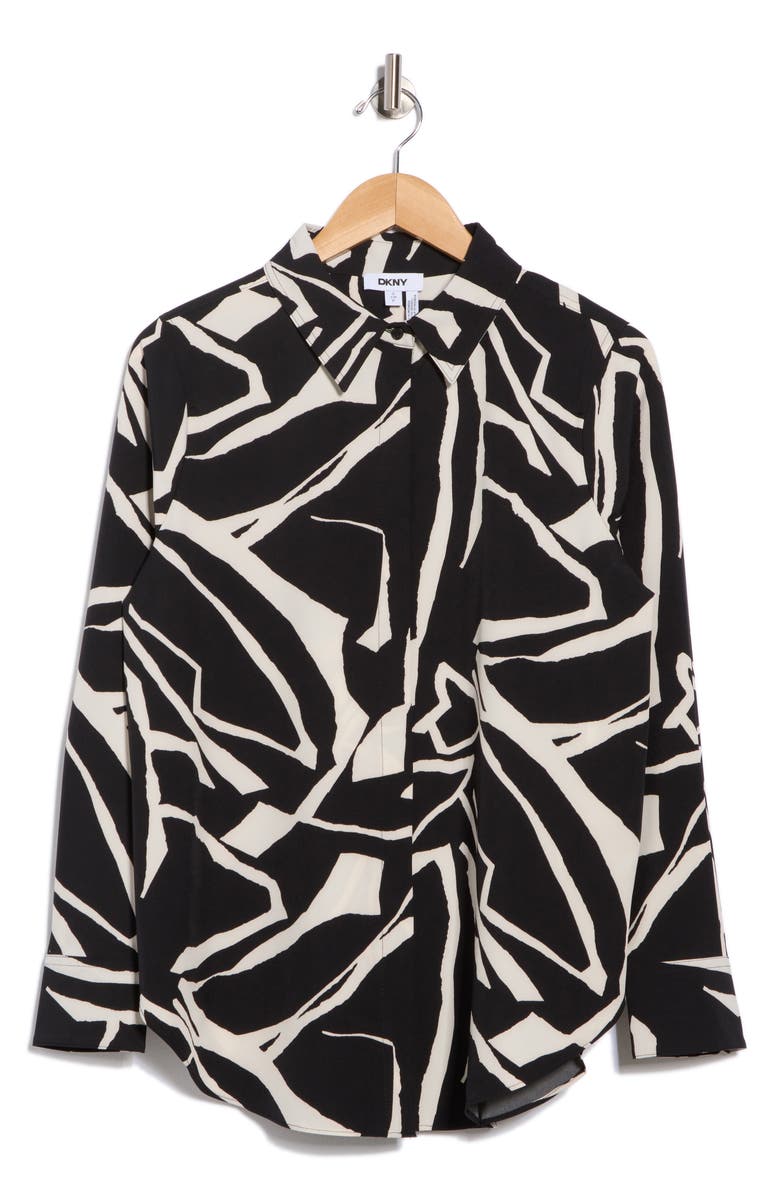 DKNY Collared Button-Up Shirt, Alternate, color, Black/ Coconut