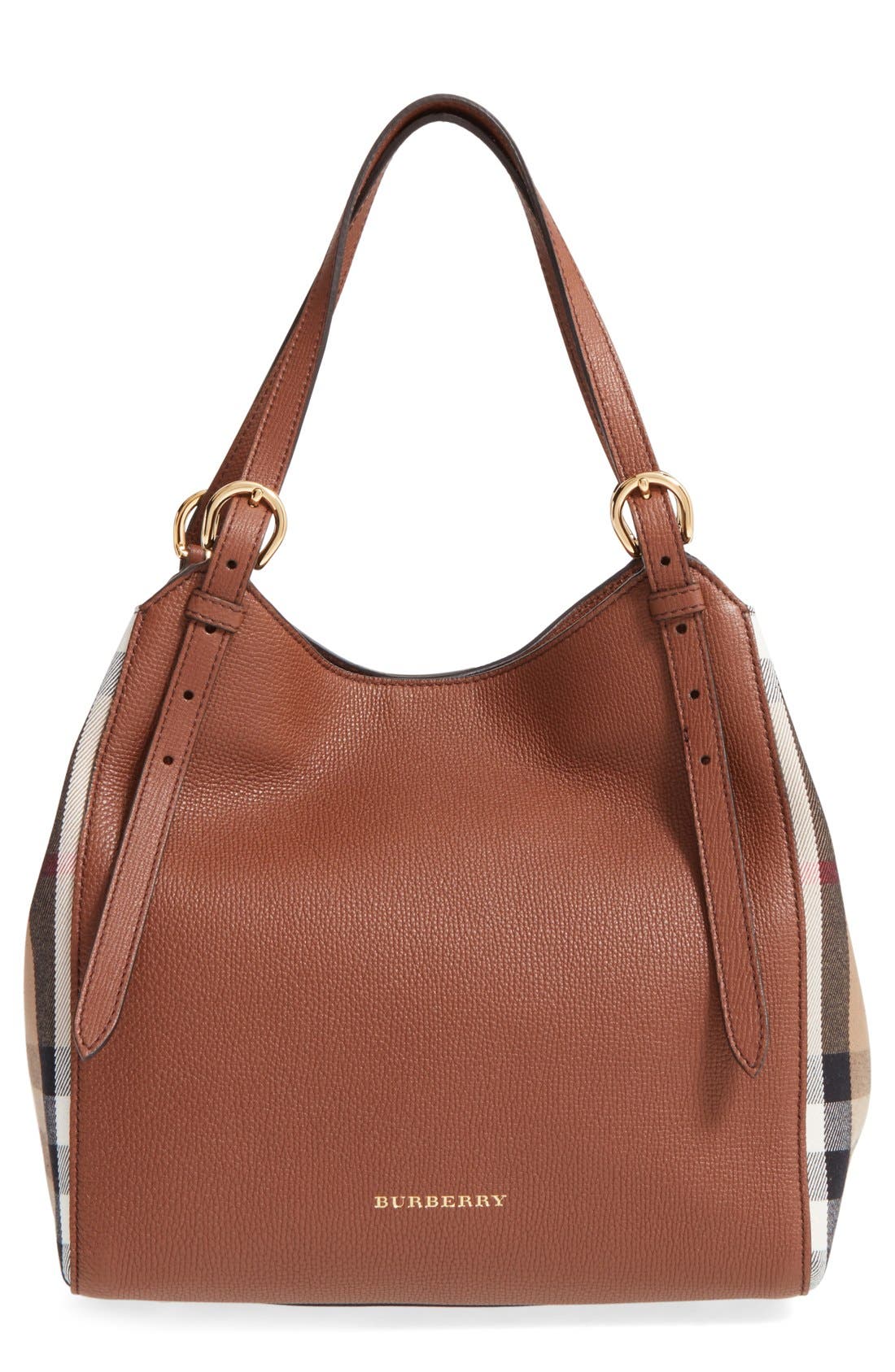Burberry 'Canterbury' House Check & Leather Tote, Main, color, 