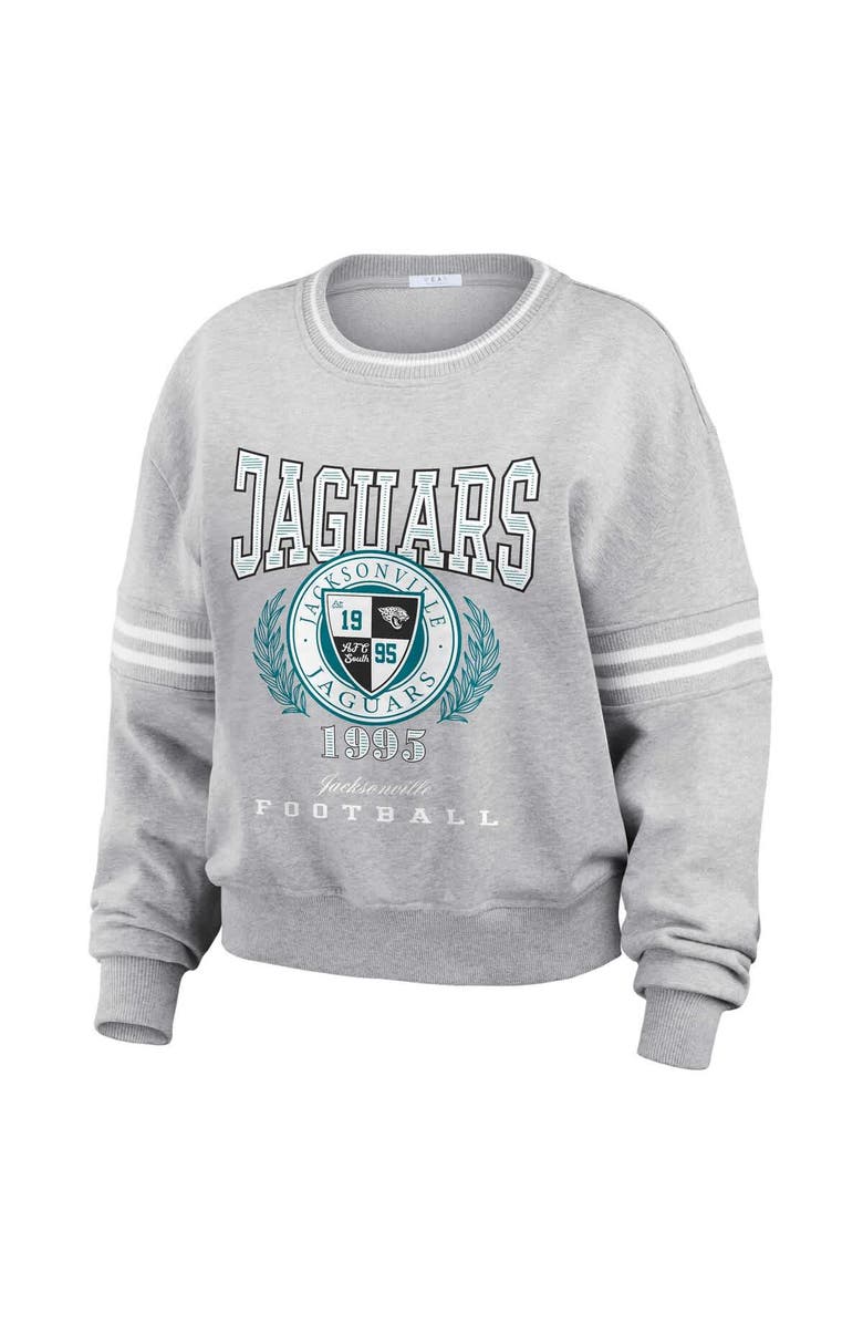 WEAR by Erin Andrews Women's WEAR by Erin Andrews Heather Gray Jacksonville Jaguars Cropped Pullover Sweatshirt, Alternate, color, Heather Gray