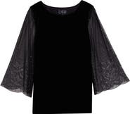 Alex Evenings Sheer Rhinestone Sleeve Velvet Blouse