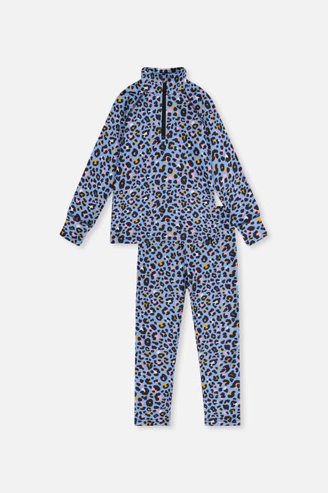 Two Piece Leopard Brushed Half-Zip Top & Pants Thermal Underwear