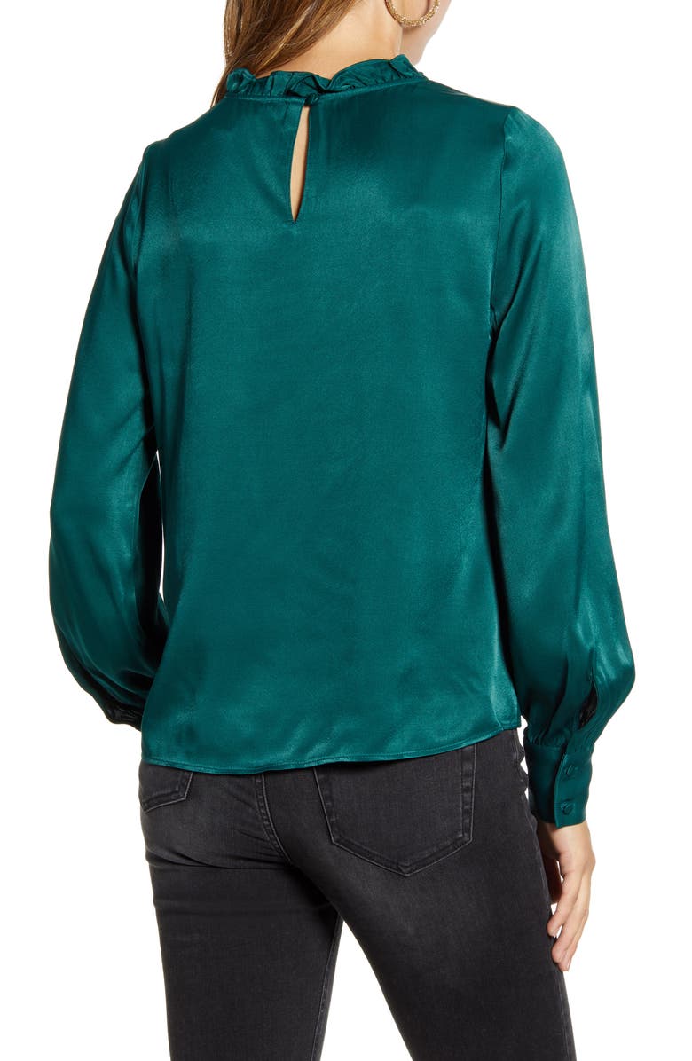 Rachel Parcell Ruffle Neck Satin Blouse, Alternate, color, 