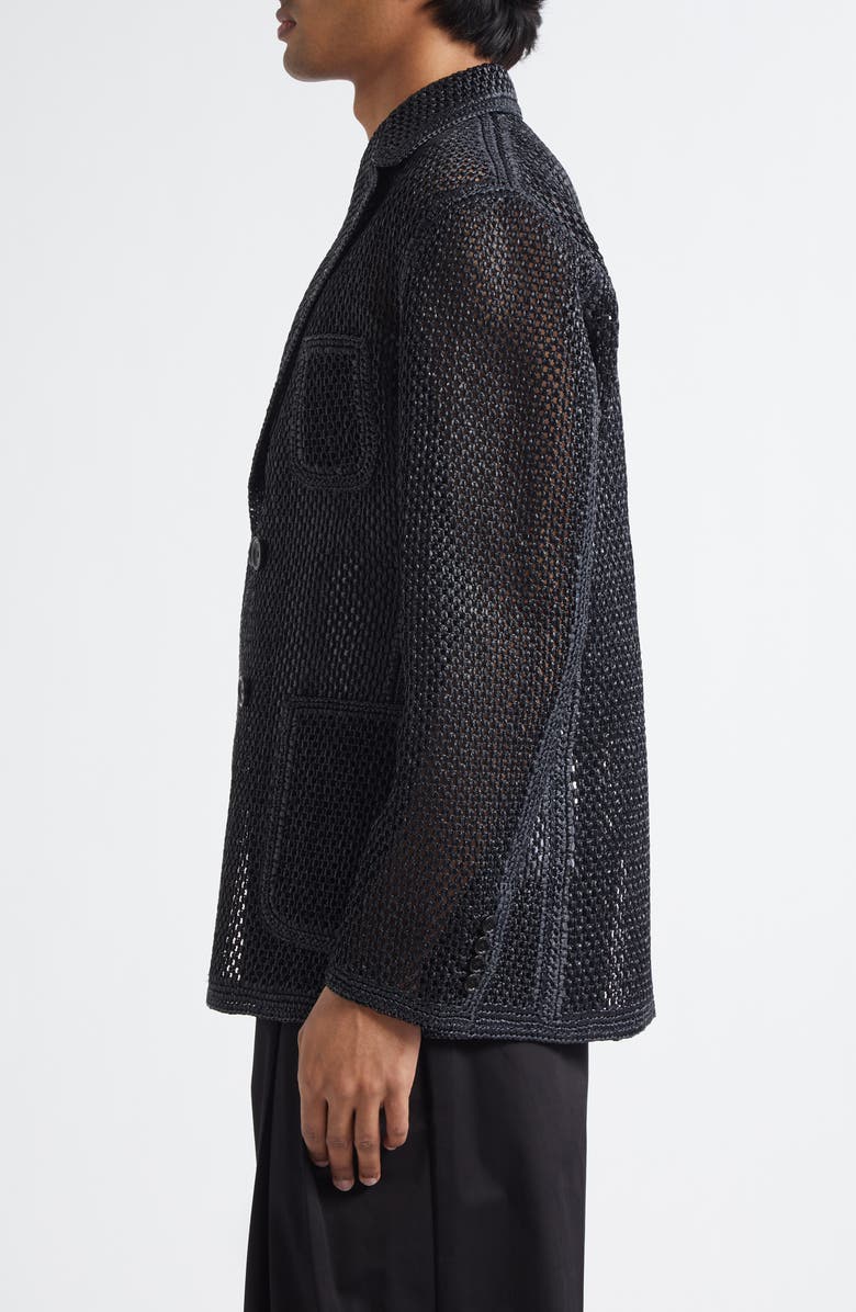 Dolce&Gabbana Portofino Double Breasted Raffia Mesh Sport Coat, Alternate, color, Black
