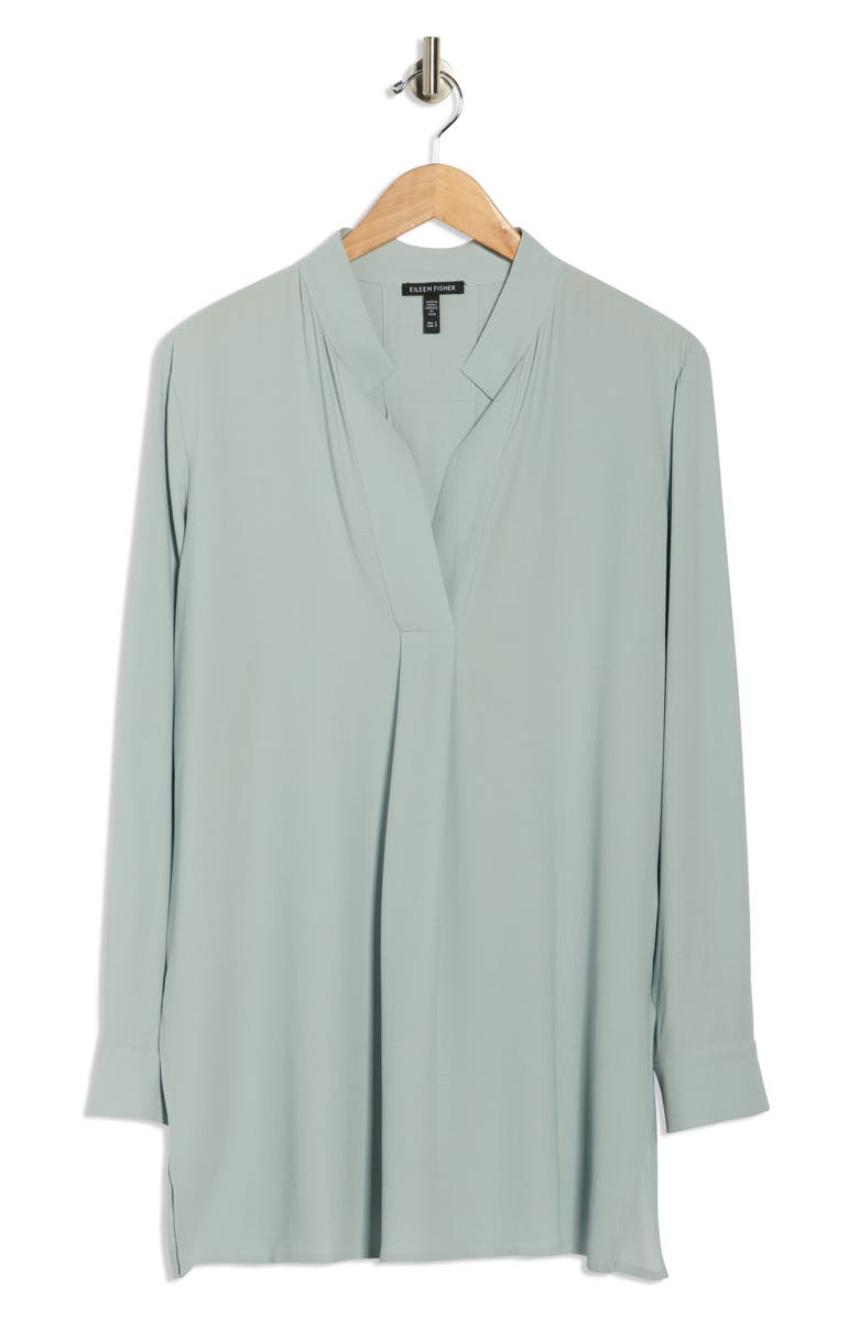 Eileen Fisher Split Stand Collar Silk Tunic, Alternate, color, Frost