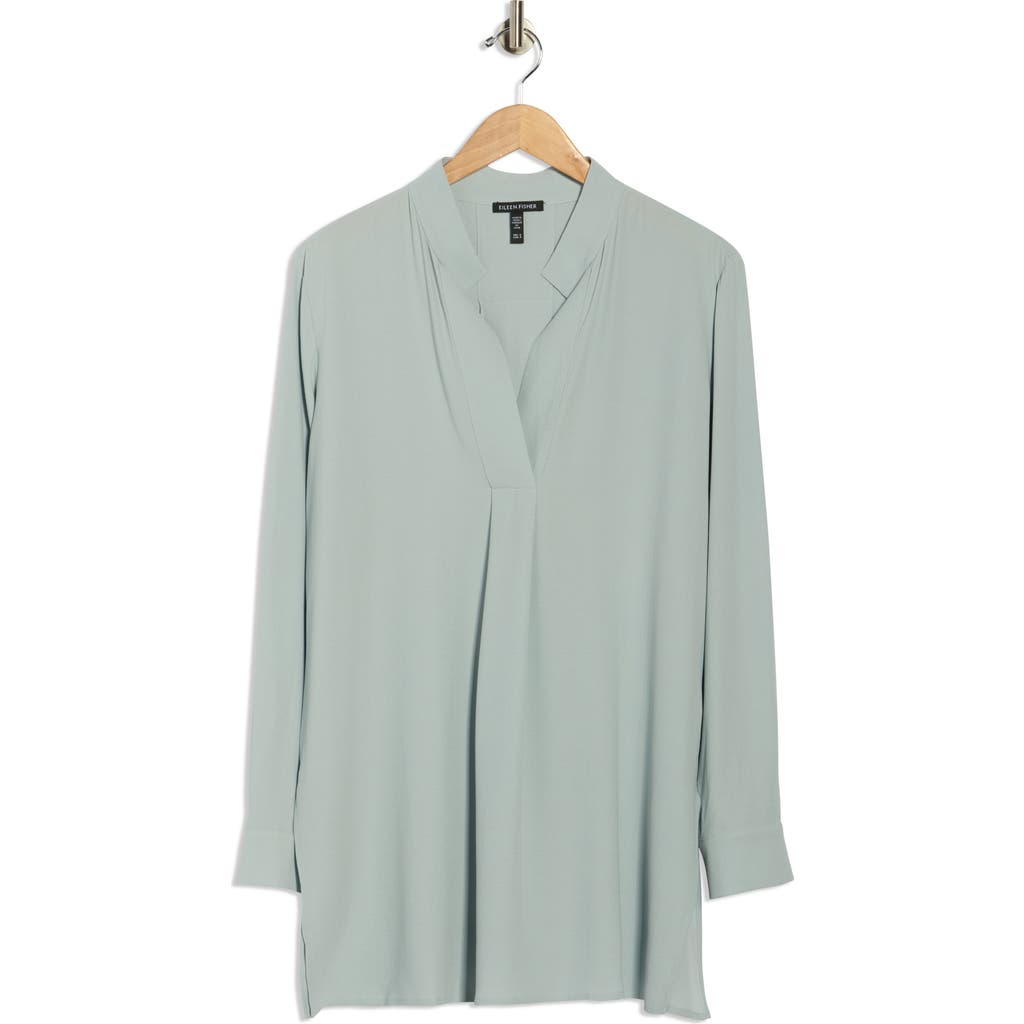 Eileen Fisher Split Stand Collar Silk Tunic In Gray