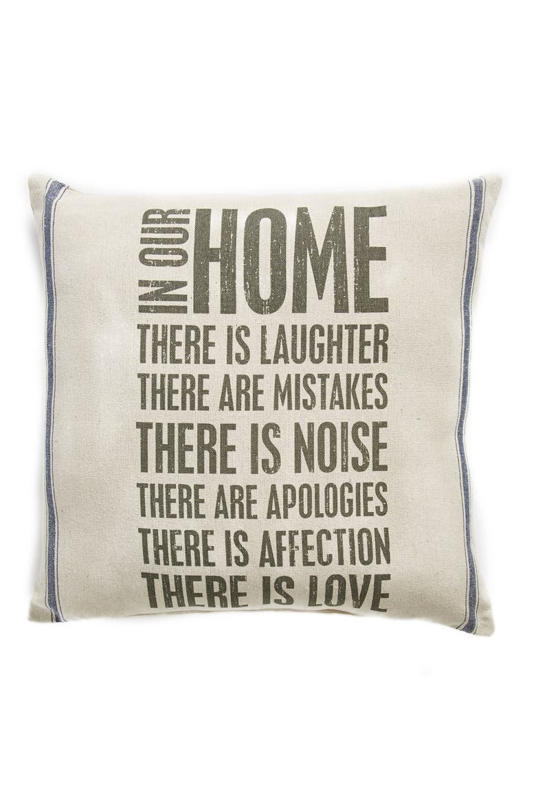 'In Our Home There Is Laughter' Pillow, Main, color, NATURAL