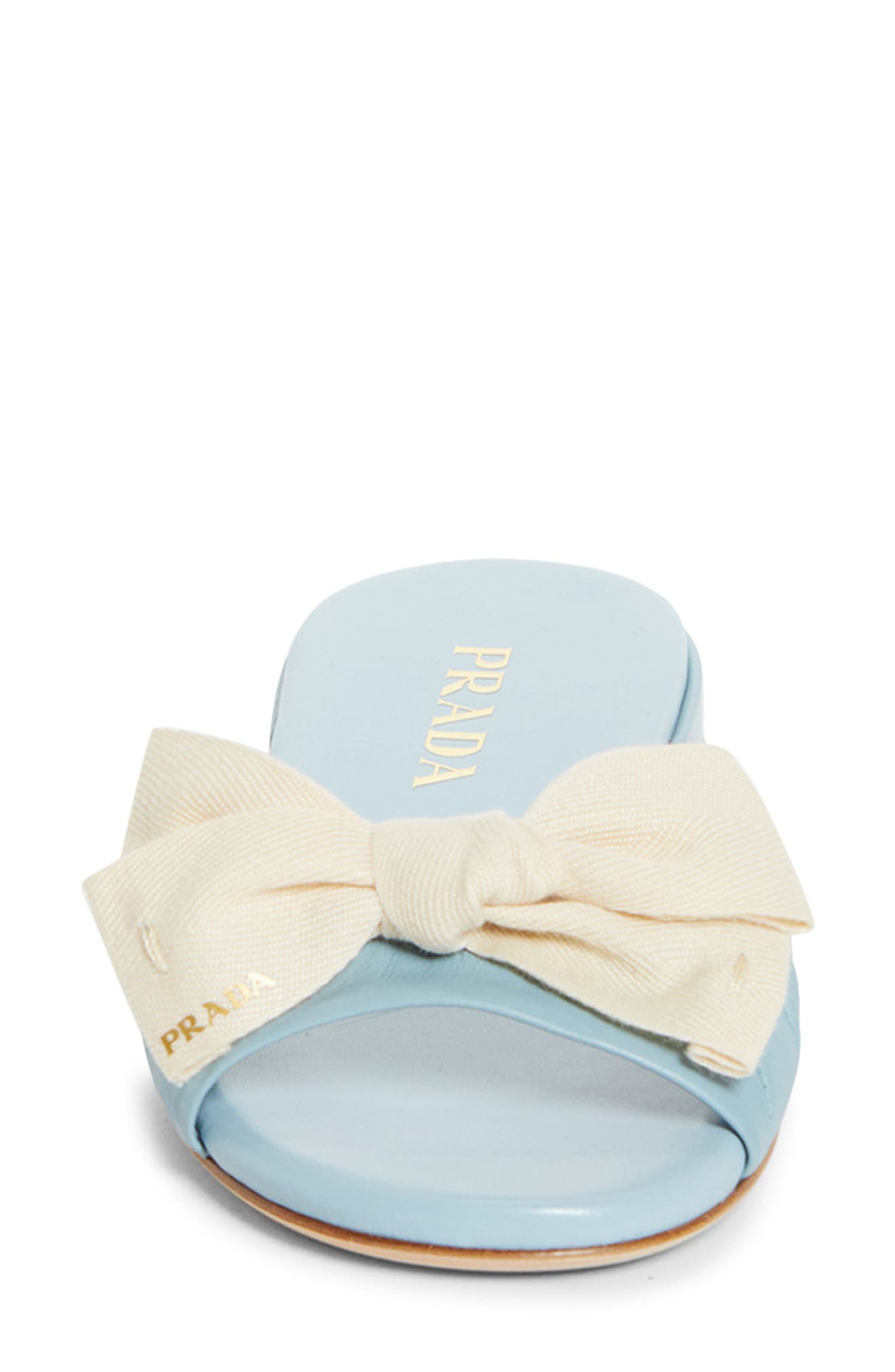 Prada Bow Slide Sandal, Alternate, color, Lago