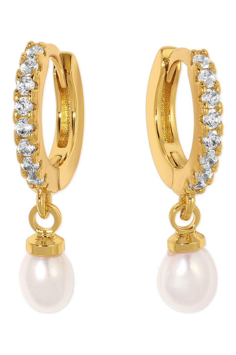 By The Seaside Genuine Pearl Huggie Hoop Earrings, Main, color, GOLD