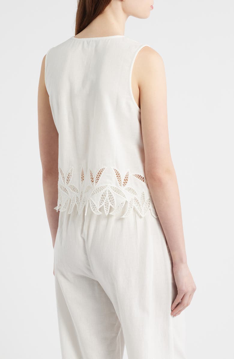 Rails Oregon Embroidered Eyelet Sleeveless Cotton & Linen Tie Front Top, Alternate, color, White Palm Embroidery