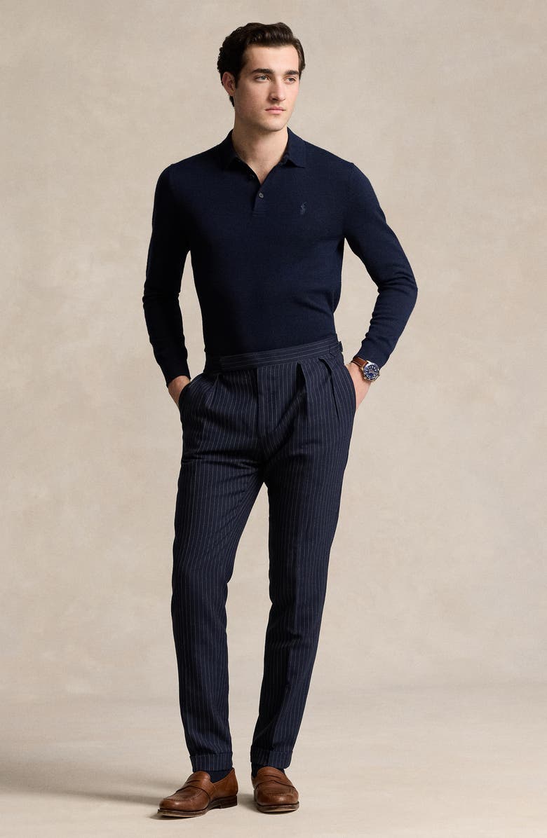 Polo Ralph Lauren Long Sleeve Wool Polo Sweater, Alternate, color, Hunter Navy