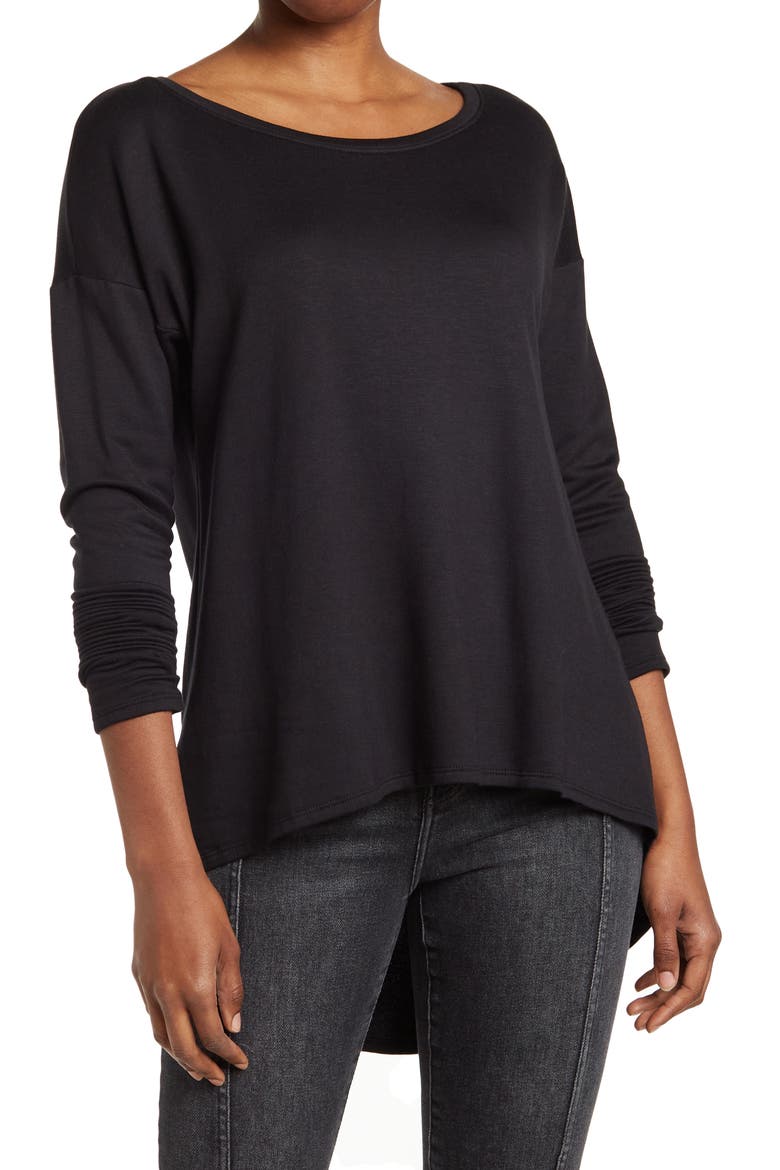 Boatneck Hi-Low Tunic Sweater, Main, color, BLACK