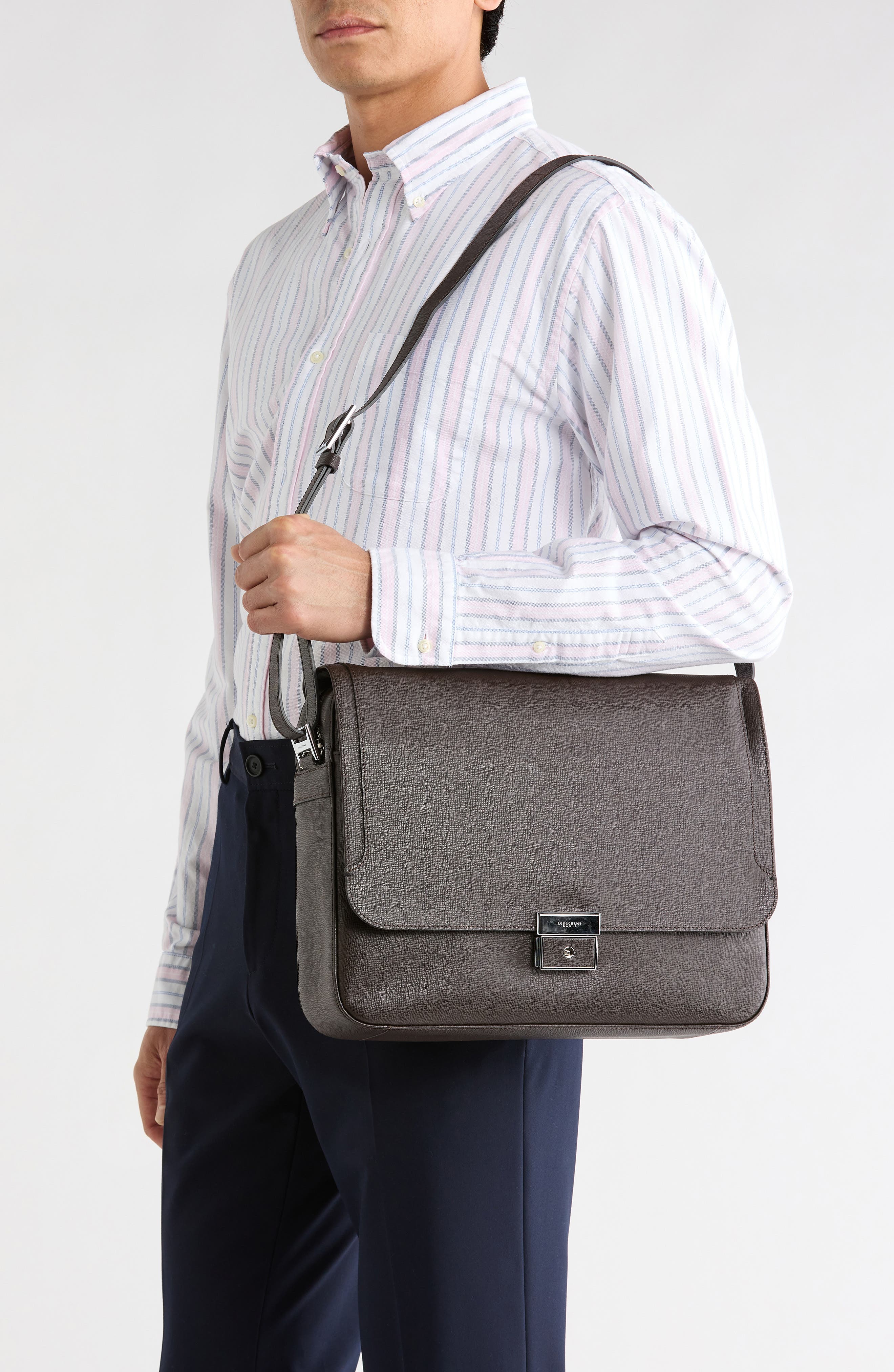 Longchamp Le Foulonné Flap Shoulder Strap Briefcase, Alternate, color, Mocha