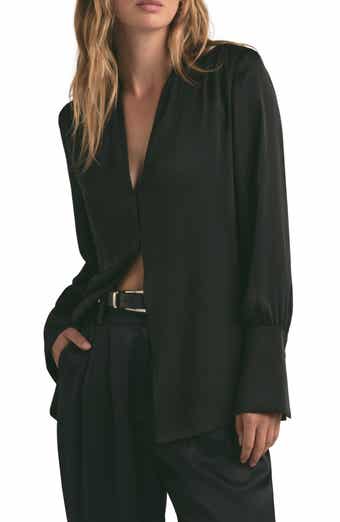Favorite Daughter The Izzy Fluted Sleeve Satin Shirt