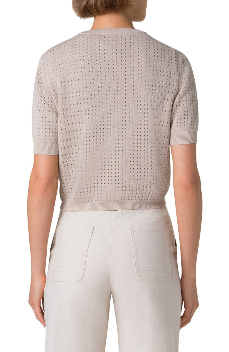 Akris Pointelle Short Sleeve Silk & Cotton Cardigan, Alternate, color, 