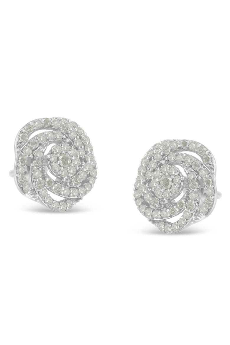 10k White Gold Rose-Cut 1 cttw Diamond Floral Cluster Earrings, Alternate, color, White