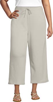 Lands' End Plus Size Sport Knit Elastic Waist Wide Leg Crop Pants