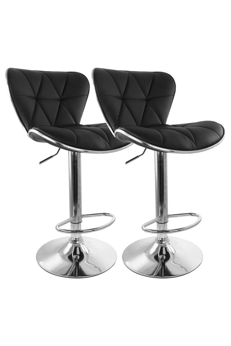 2 Piece Diamond Tufted Faux Leather Adjustable Bar Stool, Main, color, Black