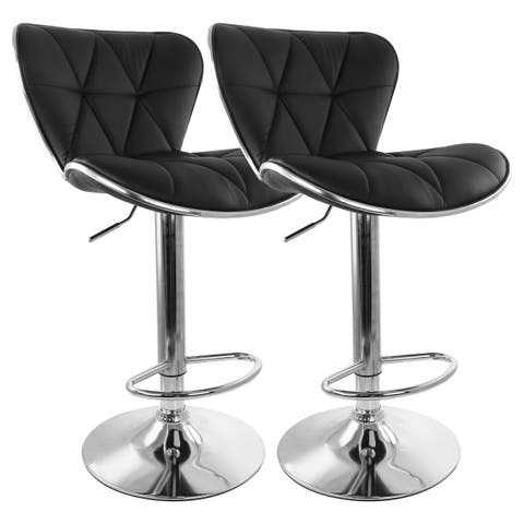 2 Piece Diamond Tufted Faux Leather Adjustable Bar Stool