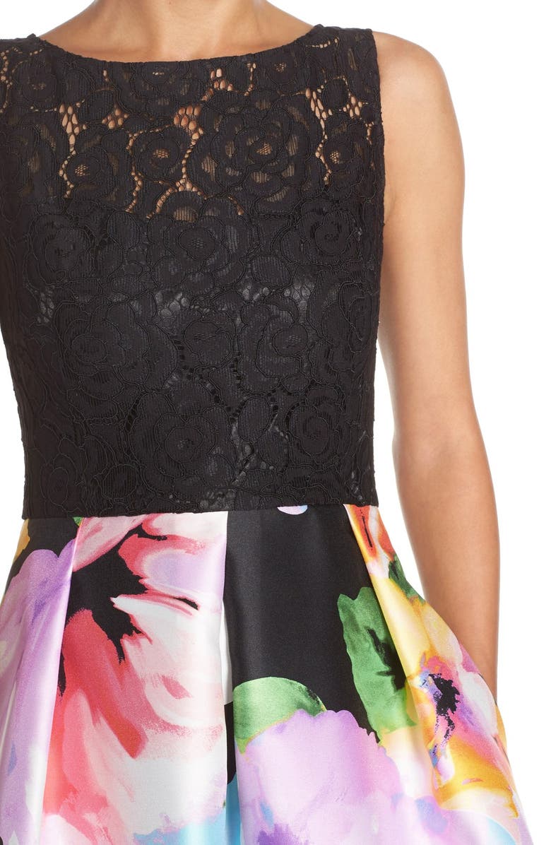 Ellen Tracy Mixed Media Fit & Flare Midi Dress, Alternate, color,