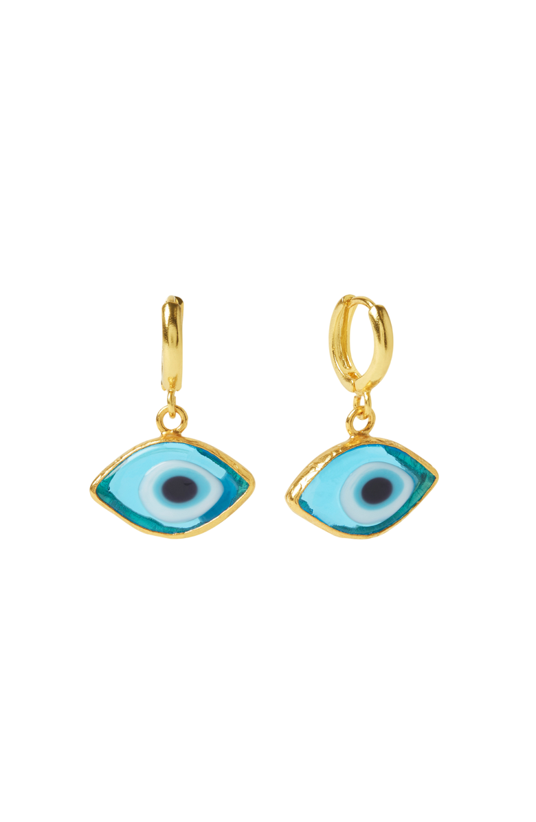 Ottoman Hands Bronte Glass Evil Eye Huggie Earrings, Main, color, Gold