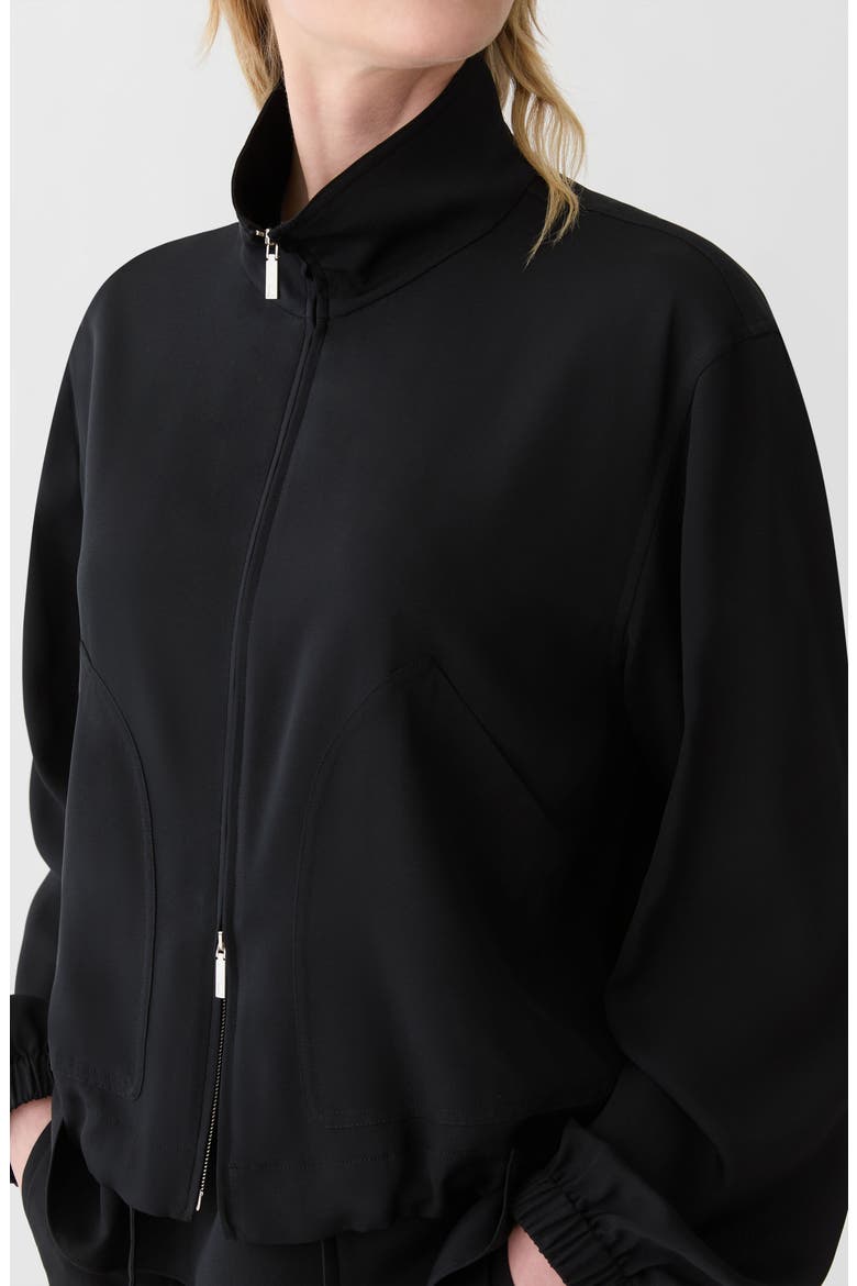 Stretch Organic Silk Georgette Bomber Jacket, Alternate, color, BLACK