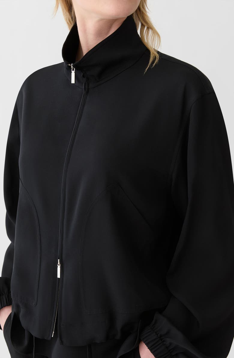 Lafayette 148 New York Stretch Organic Silk Georgette Bomber Jacket, Alternate, color, Black