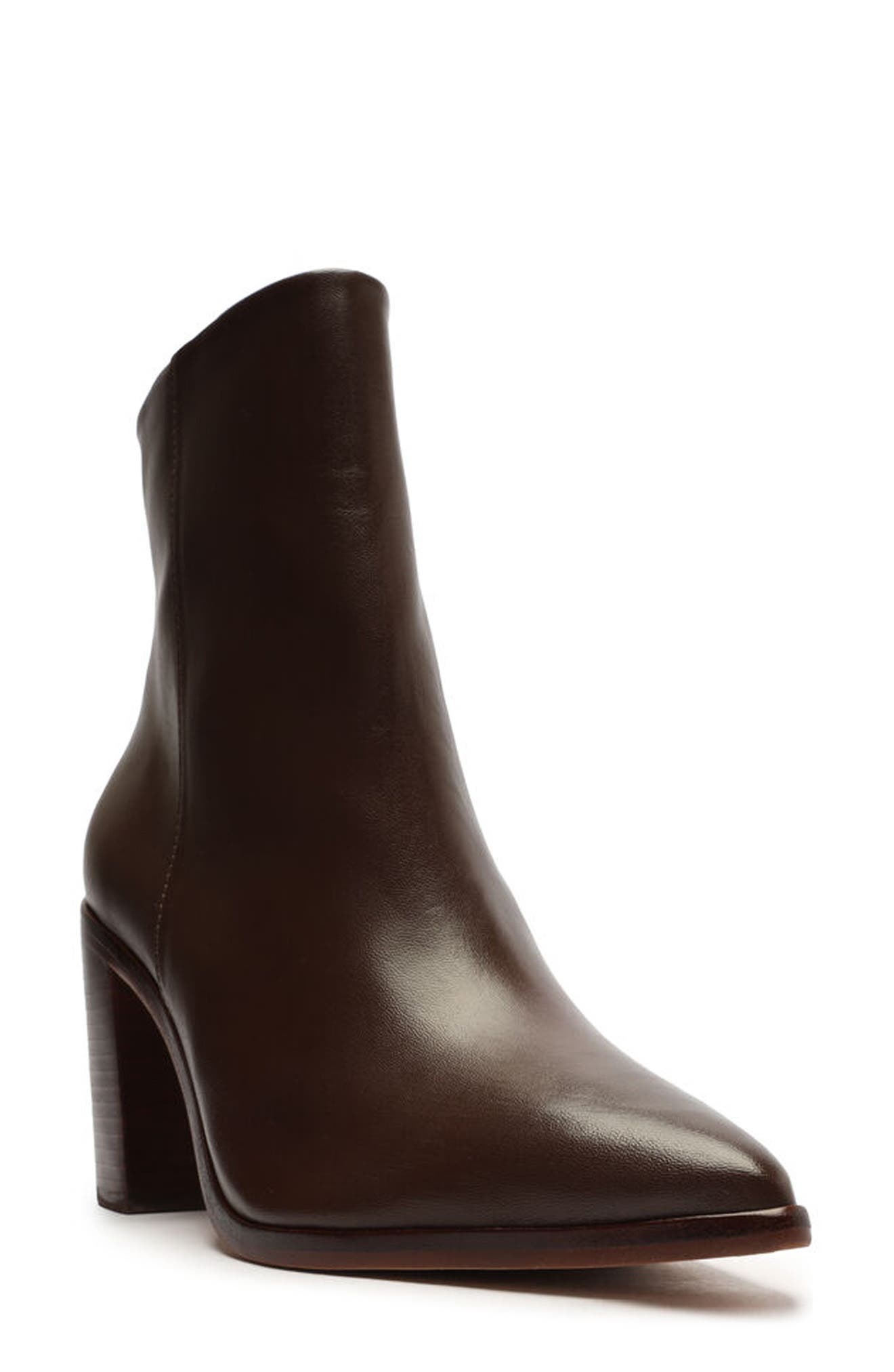 Maeve Pointed Toe Bootie, Main, color, DARK CHOCOLATE