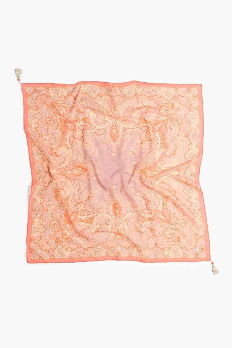Printed Cotton Scarf, Alternate, color, Coral pink/paisley