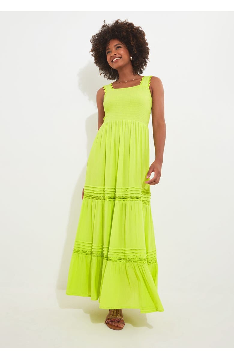 Joe Browns Square Neck Crinkle Maxi Dress, Main, color, Lime
