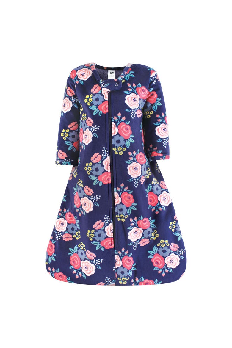 Cozy Long-Sleeve Faux Fur Sleep Sack, Main, color, Navy Bold Floral