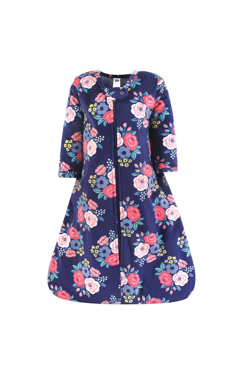 Hudson Baby Cozy Long-Sleeve Faux Fur Sleep Sack, Main, color, Navy Bold Floral