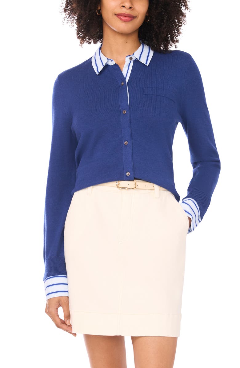 Vince Camuto Mixed Media Cardigan, Main, color, Navy Dusk