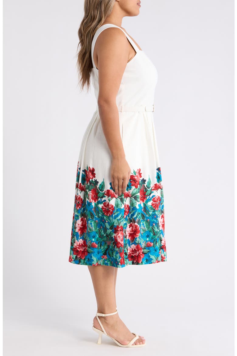 Belted Border Print Midi Dress, Alternate, color, IVORY MULTI