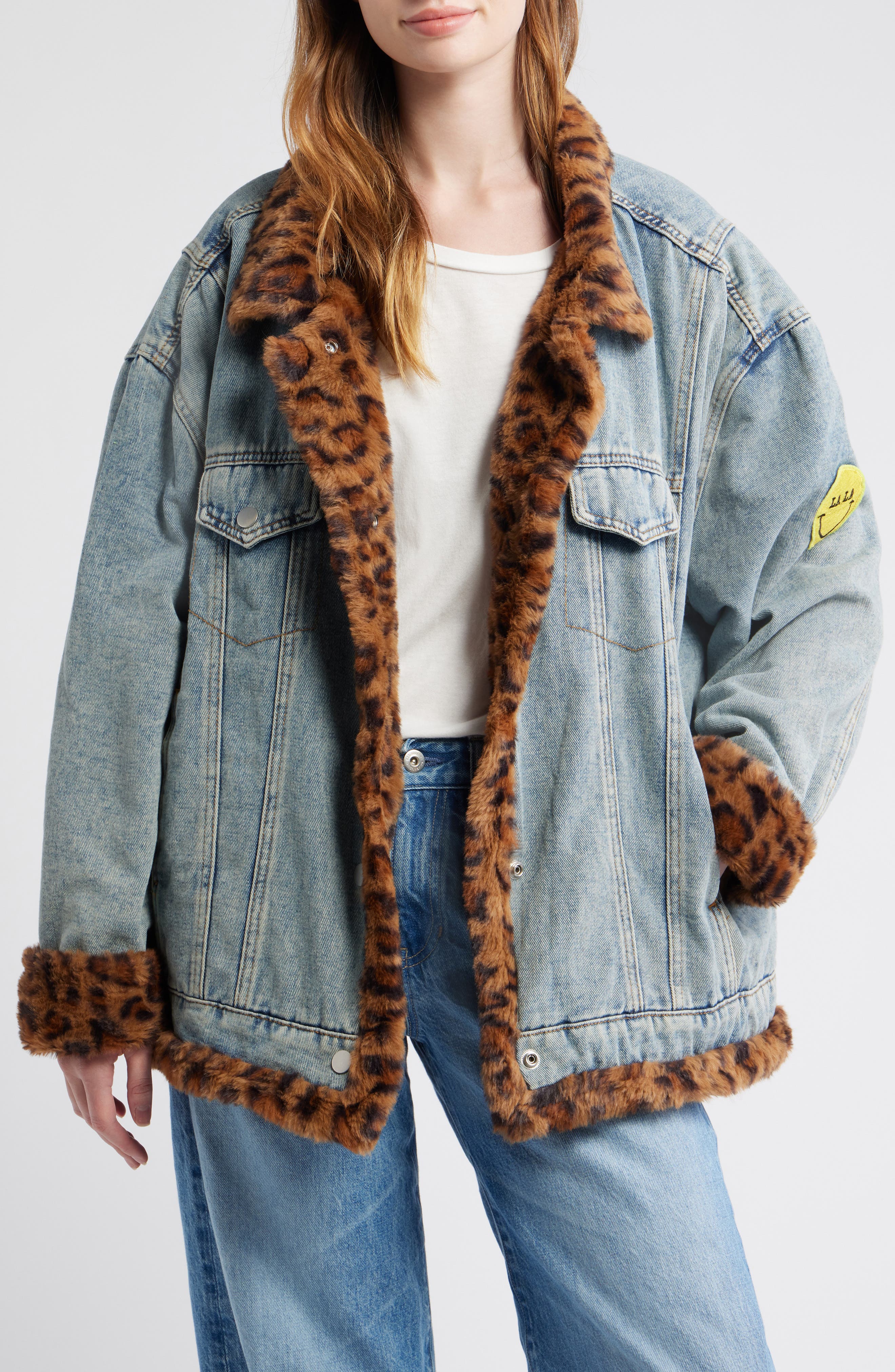Lala Forever Denim Jacket with Faux Fur Trim (Women) | Nordstrom