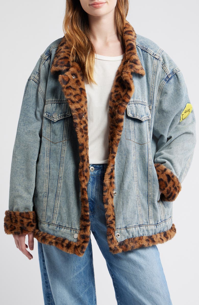 Dressed in Lala Lala Forever Denim Jacket with Faux Fur Trim, Main, color, Blue