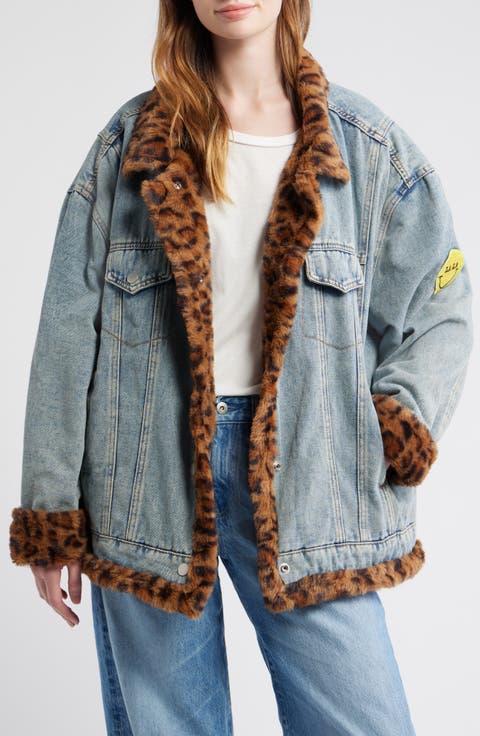 Lala Forever Denim Jacket with Faux Fur Trim