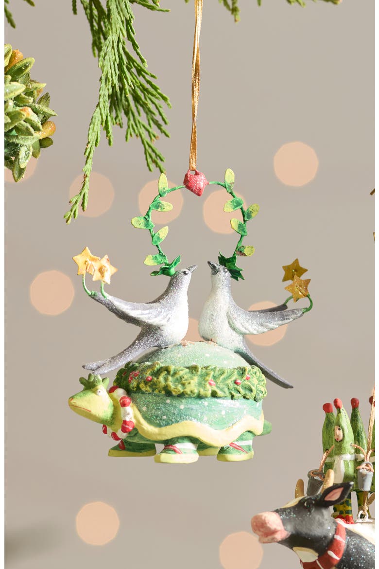 Patience Brewster 12 Days Two Turtle Doves Ornament, Alternate, color, GREEN