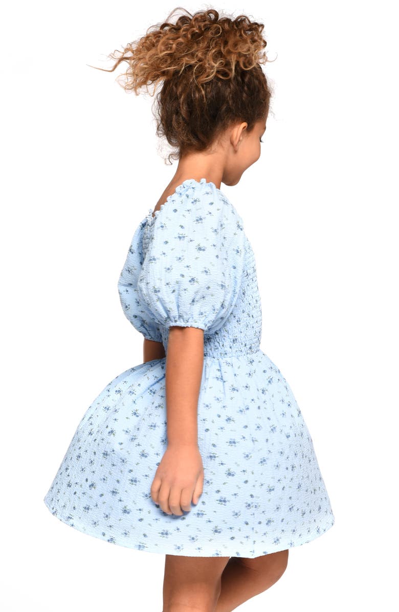 Hannah Banana Truly Me Kids' Smocked Puff Sleeve Dress, Alternate, color, Blue Multi