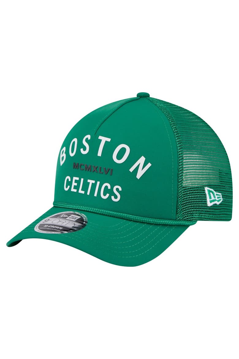 Men's New Era  Kelly Green Boston Celtics Minimalist A-Frame 9FORTY Trucker Hat, Main, color, Kelly Green