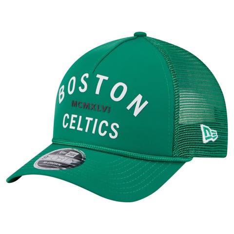 Men's New Era  Kelly Green Boston Celtics Minimalist A-Frame 9FORTY Trucker Hat