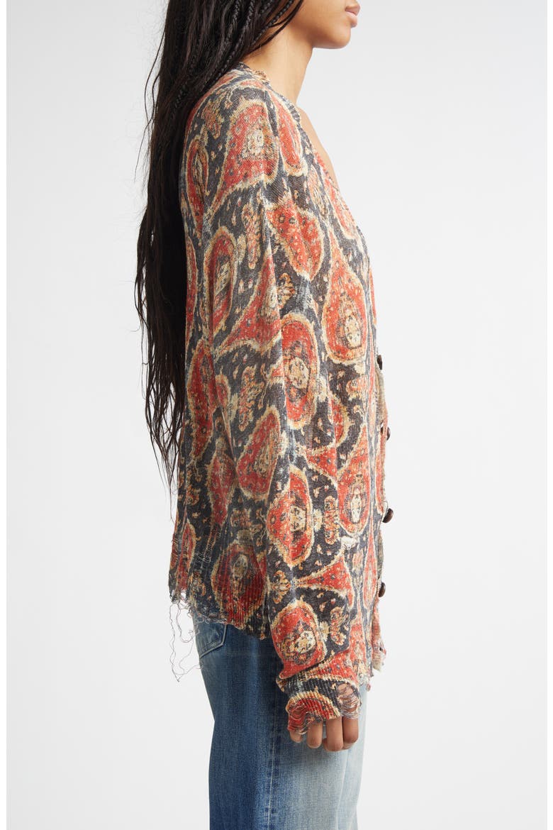 Print Linen Boyfriend Cardigan, Alternate, color, BLACK/ RED MULTICOLOR