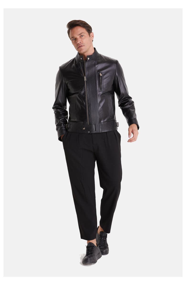 Furniq UK Stanley Leather Jacket, Alternate, color, Black