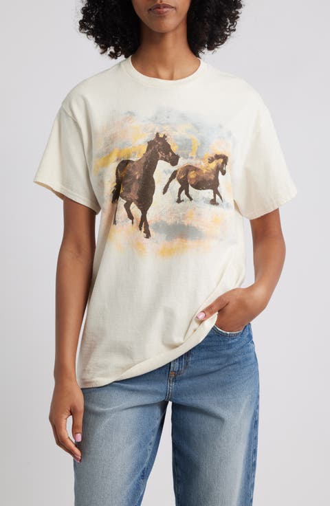 Horses Running Cotton Graphic T-Shirt
