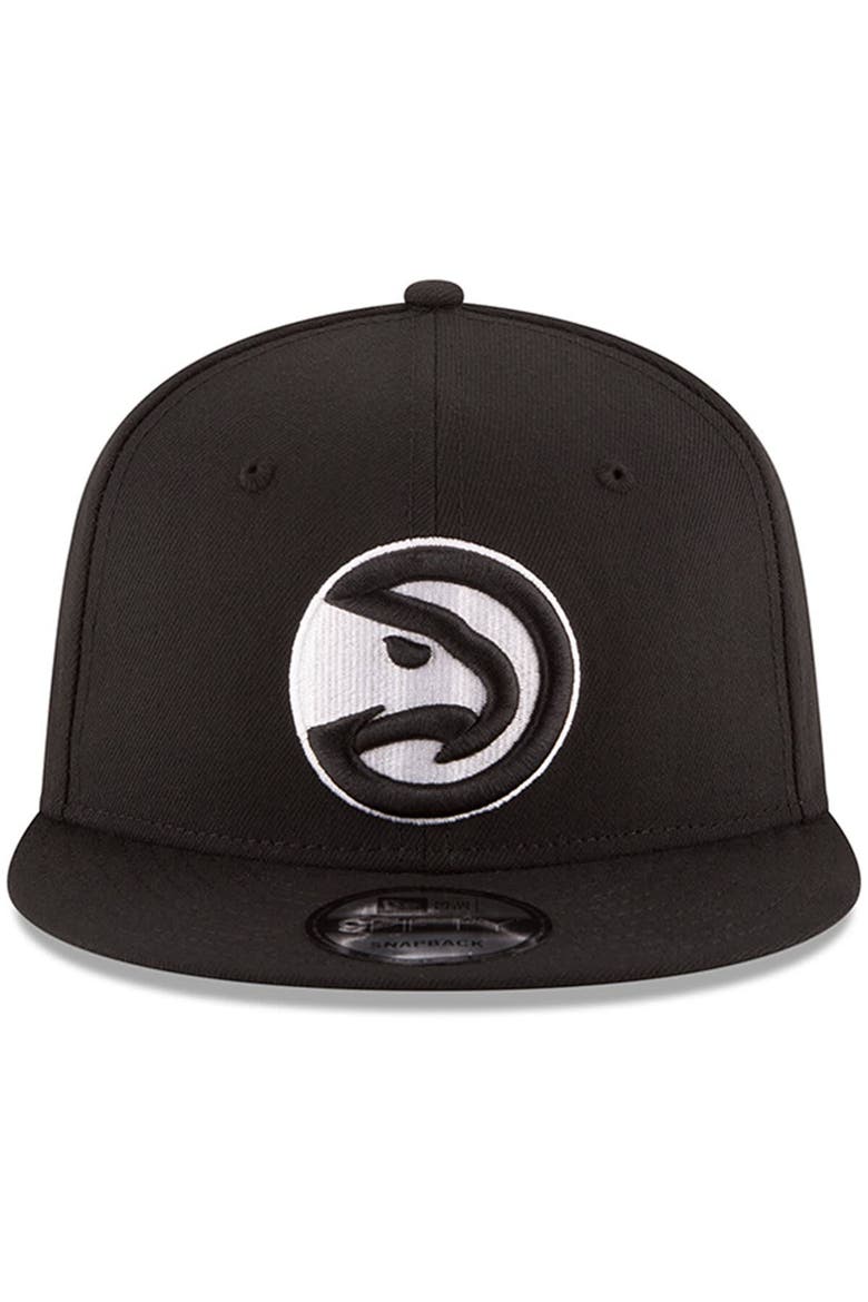 Men's New Era Black Atlanta Hawks Black & White Logo 9FIFTY Adjustable Snapback Hat, Alternate, color, Black