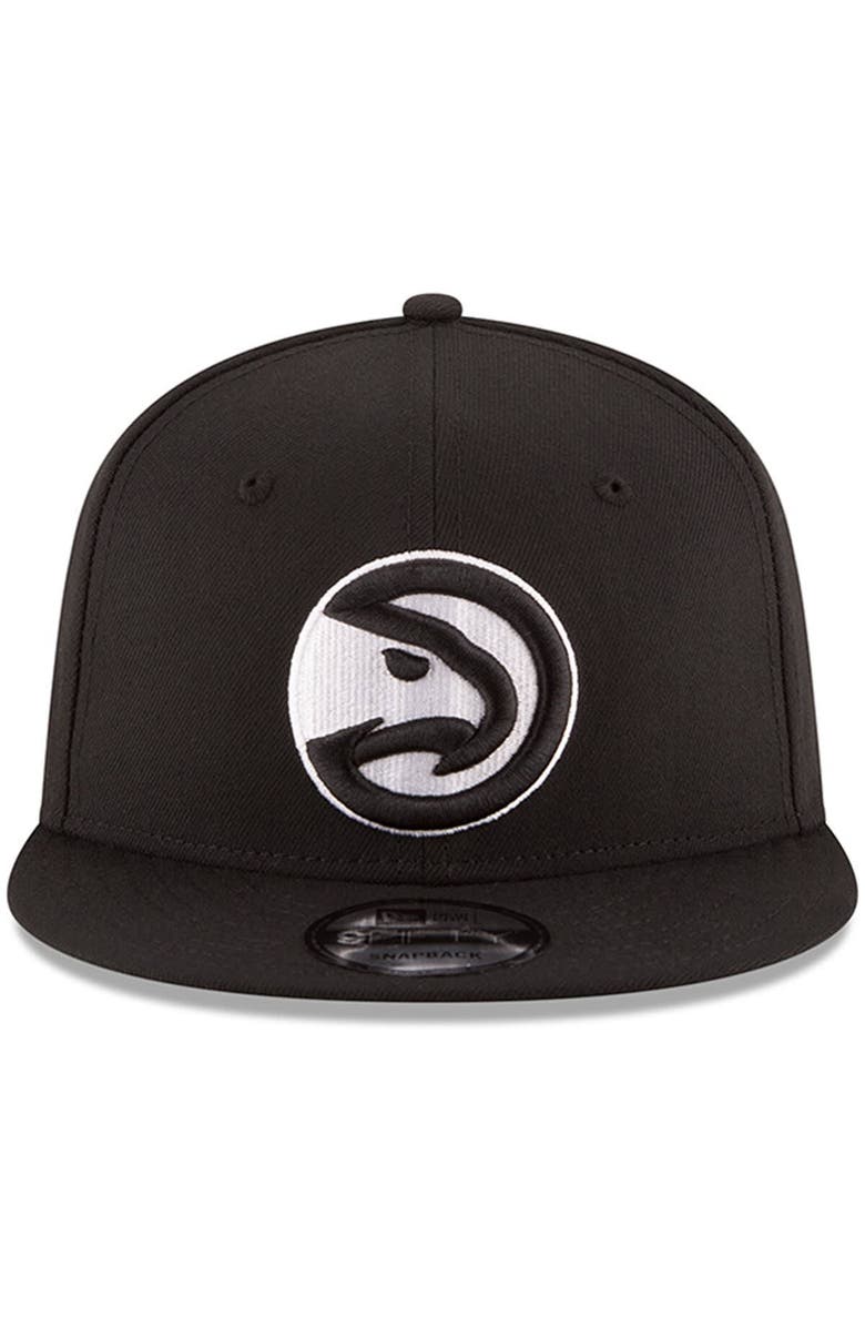 New Era Men's New Era Black Atlanta Hawks Black & White Logo 9FIFTY Adjustable Snapback Hat, Alternate, color, Black